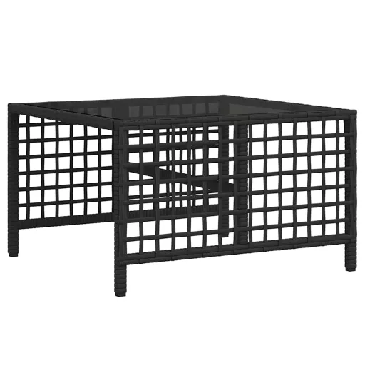 3 részes fekete polyrattan kerti sarokkanapé garnitúra párnával