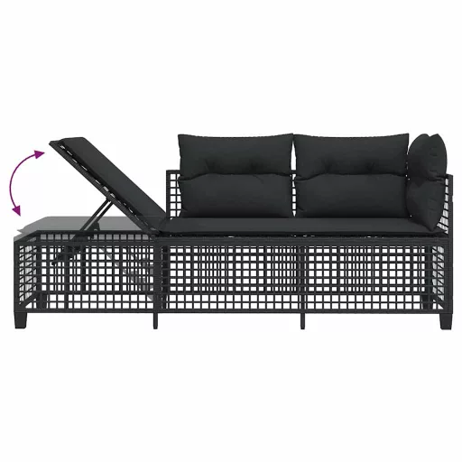 3 részes fekete polyrattan kerti sarokkanapé garnitúra párnával