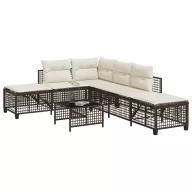   3 részes barna polyrattan kerti sarokkanapészett párnával