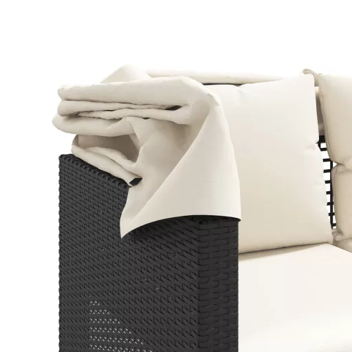 3 személyes fekete polyrattan kerti kanapé baldachinnal/székkel