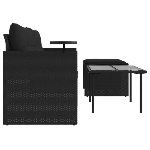 3 részes fekete polyrattan kerti ülőgarnitúra párnával