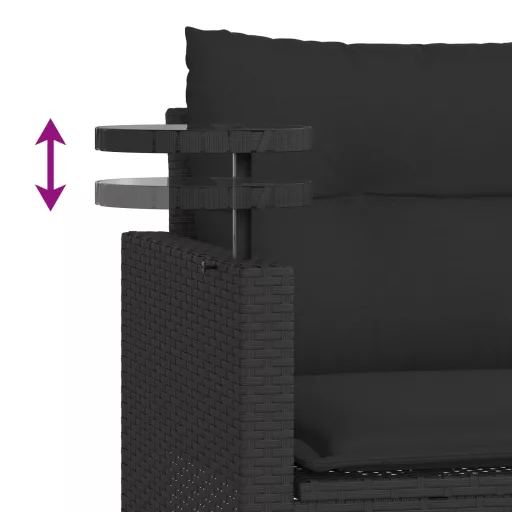 3 részes fekete polyrattan kerti ülőgarnitúra párnával