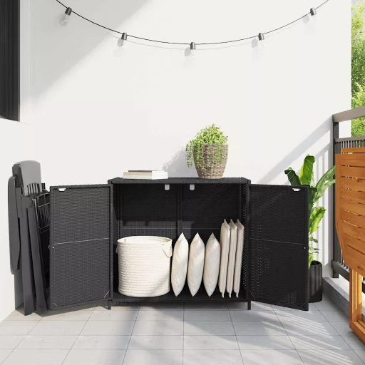 Fekete polyrattan kerti tárolószekrény 83 x 45 x 76 cm