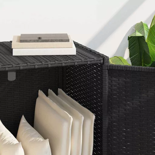 Fekete polyrattan kerti tárolószekrény 83 x 45 x 76 cm