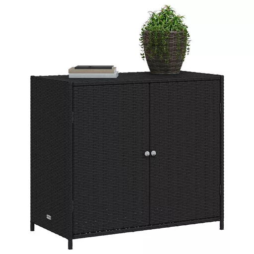 Fekete polyrattan kerti tárolószekrény 83 x 45 x 76 cm