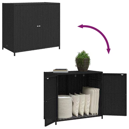Fekete polyrattan kerti tárolószekrény 83 x 45 x 76 cm