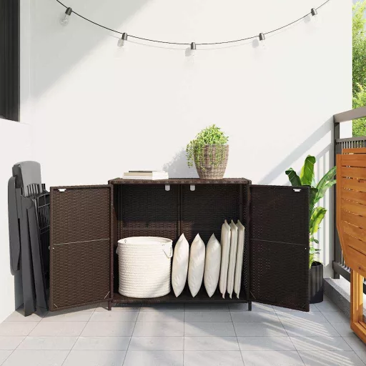 Barna polyrattan kerti tárolószekrény 83x45x76 cm