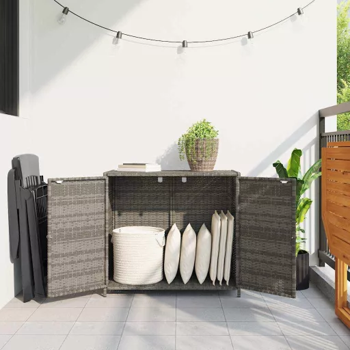 Szürke polyrattan kerti tárolószekrény 83x45x76 cm