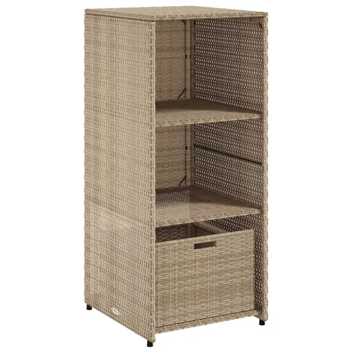 Bézs polyrattan kerti tárolószekrény 50 x 55 x 115 cm