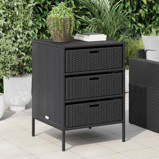Fekete polyrattan kerti tárolószekrény 55 x 59 x 80 cm