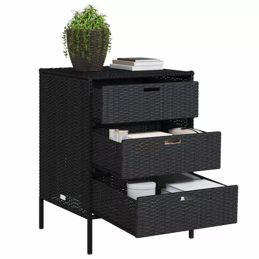 Fekete polyrattan kerti tárolószekrény 55 x 59 x 80 cm