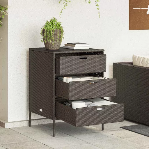 Barna polyrattan kerti tárolószekrény 55 x 59 x 80 cm