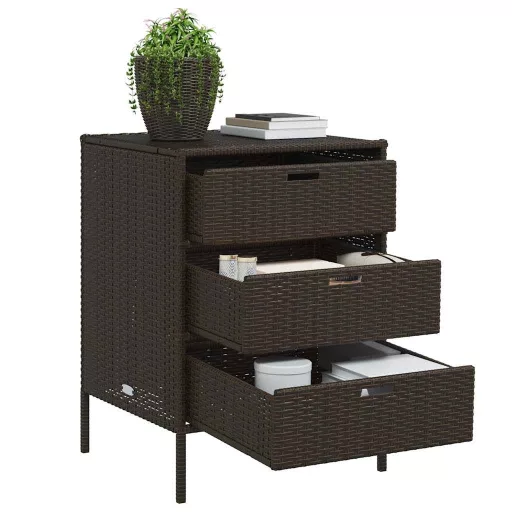 Barna polyrattan kerti tárolószekrény 55 x 59 x 80 cm