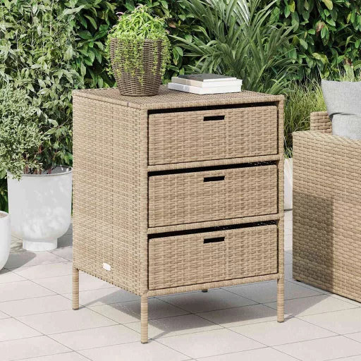 Bézs polyrattan kerti tárolószekrény 55 x 59 x 80 cm