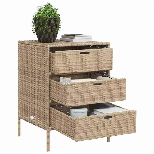 Bézs polyrattan kerti tárolószekrény 55 x 59 x 80 cm