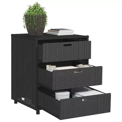 Fekete polyrattan kerti tárolószekrény 55 x 59 x 69 cm