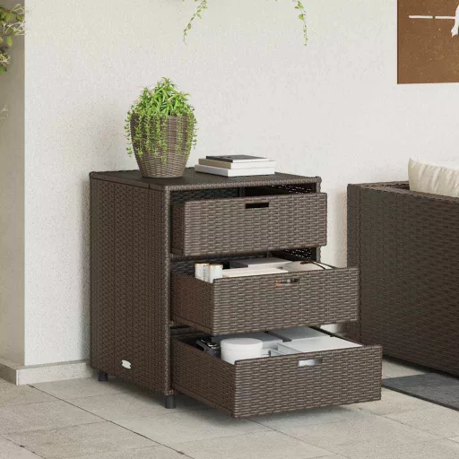 Barna polyrattan kerti tárolószekrény 55 x 59 x 69 cm