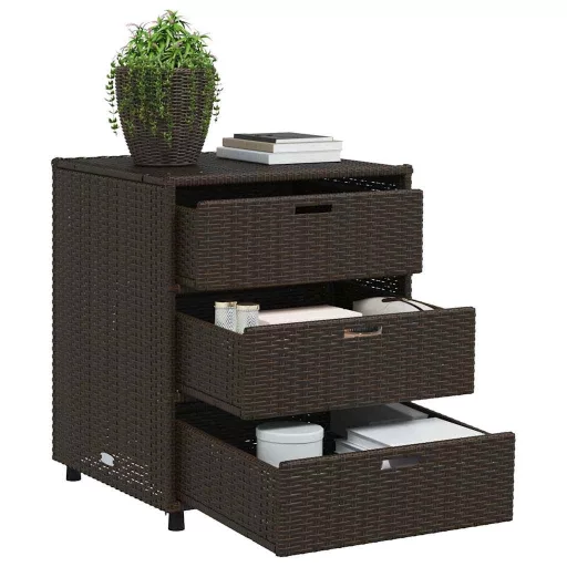 Barna polyrattan kerti tárolószekrény 55 x 59 x 69 cm