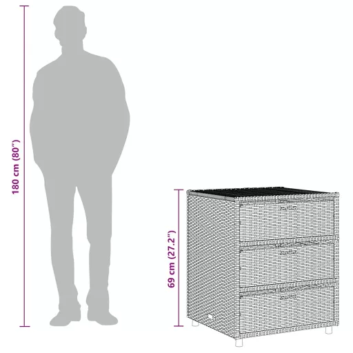 Barna polyrattan kerti tárolószekrény 55 x 59 x 69 cm