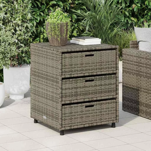 Szürke polyrattan kerti tárolószekrény 55 x 59 x 69 cm