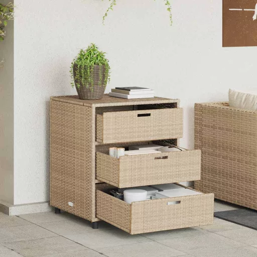 Bézs polyrattan kerti tárolószekrény 55 x 59 x 69 cm