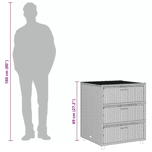 Bézs polyrattan kerti tárolószekrény 55 x 59 x 69 cm