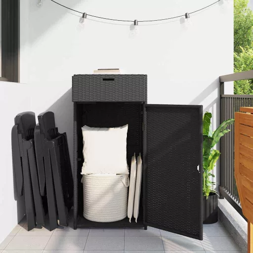Fekete polyrattan kerti tárolószekrény 55 x 55 x 111 cm