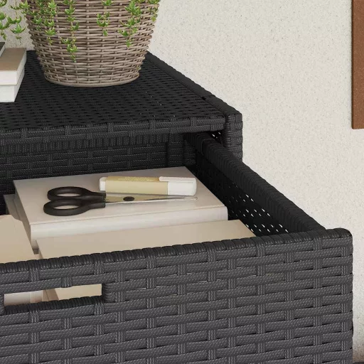 Fekete polyrattan kerti tárolószekrény 55 x 55 x 111 cm