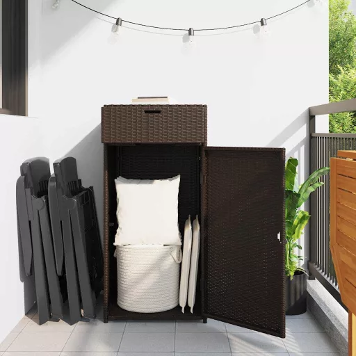 Barna polyrattan kerti tárolószekrény 55 x 55 x 111 cm