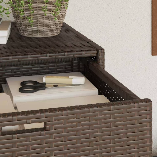 Barna polyrattan kerti tárolószekrény 55 x 55 x 111 cm
