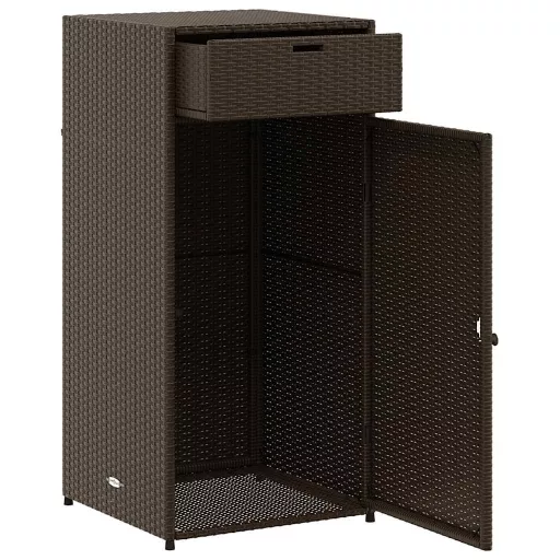 Barna polyrattan kerti tárolószekrény 55 x 55 x 111 cm