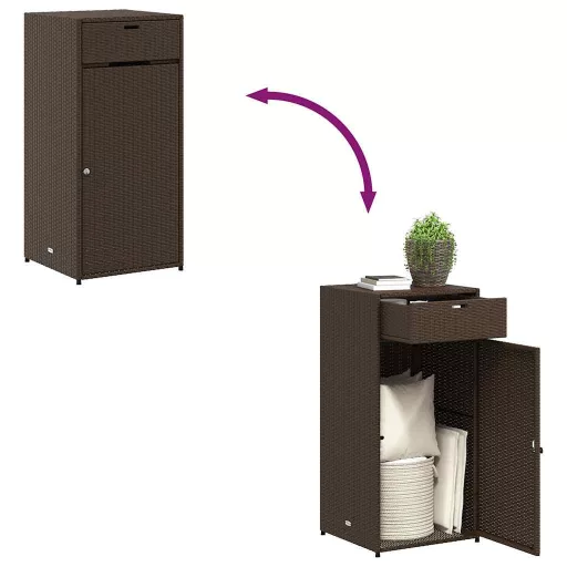 Barna polyrattan kerti tárolószekrény 55 x 55 x 111 cm