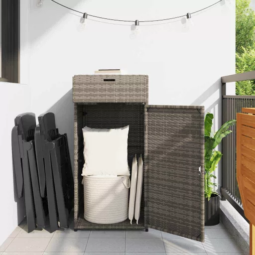 Szürke polyrattan kerti tárolószekrény 55 x 55 x 111 cm