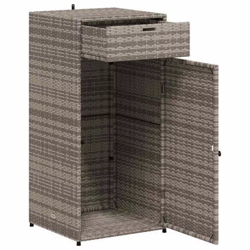 Szürke polyrattan kerti tárolószekrény 55 x 55 x 111 cm