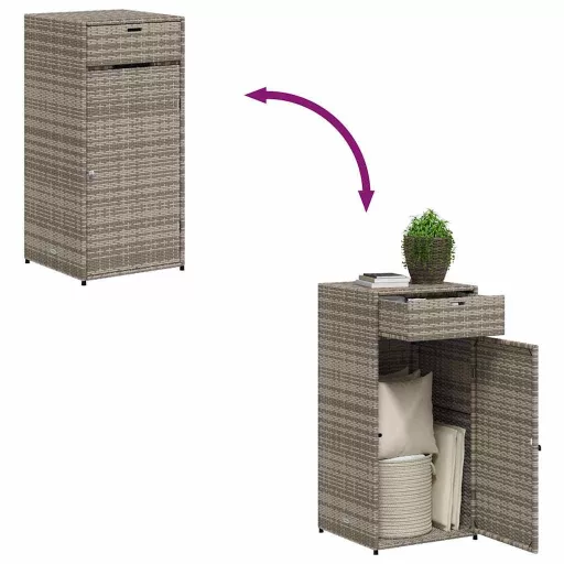 Szürke polyrattan kerti tárolószekrény 55 x 55 x 111 cm