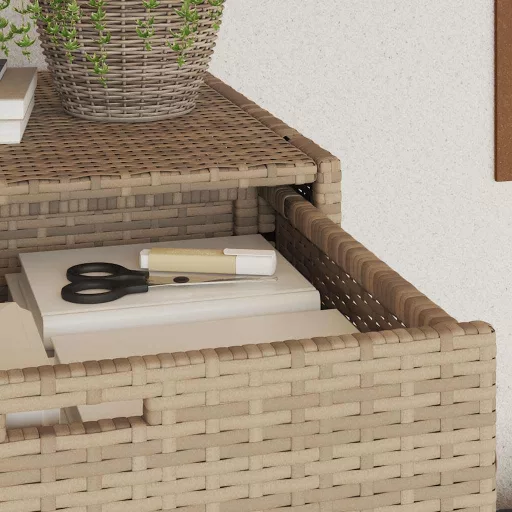 Bézs polyrattan kerti tárolószekrény 55 x 55 x 111 cm