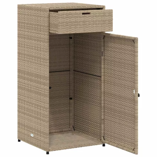 Bézs polyrattan kerti tárolószekrény 55 x 55 x 111 cm