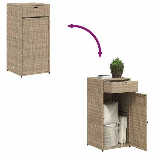 Bézs polyrattan kerti tárolószekrény 55 x 55 x 111 cm