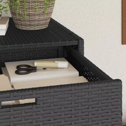 Fekete polyrattan kerti tárolószekrény 105 x 55 x 113 cm