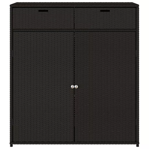 Fekete polyrattan kerti tárolószekrény 105 x 55 x 113 cm
