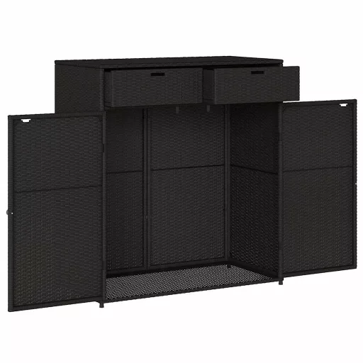 Fekete polyrattan kerti tárolószekrény 105 x 55 x 113 cm