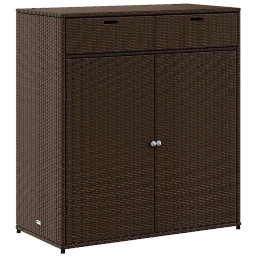 Barna polyrattan kerti tárolószekrény 105 x 55 x 113 cm