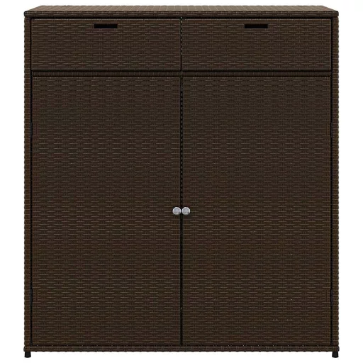 Barna polyrattan kerti tárolószekrény 105 x 55 x 113 cm