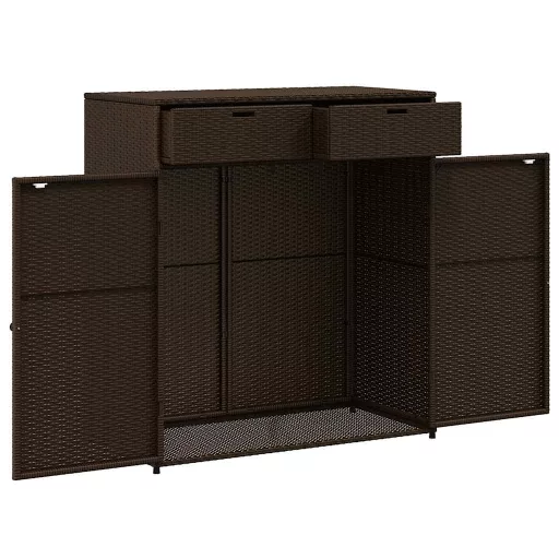 Barna polyrattan kerti tárolószekrény 105 x 55 x 113 cm