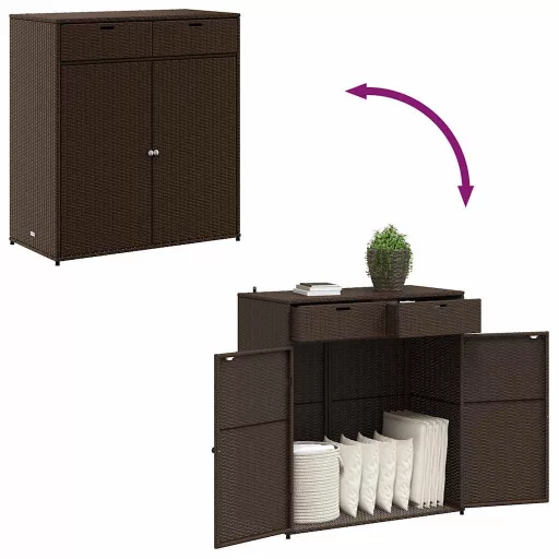 Barna polyrattan kerti tárolószekrény 105 x 55 x 113 cm