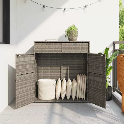 Szürke polyrattan kerti tárolószekrény 105 x 55 x 113 cm