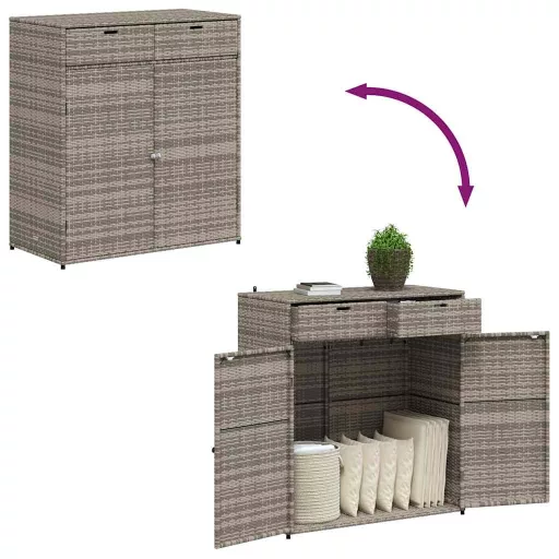 Szürke polyrattan kerti tárolószekrény 105 x 55 x 113 cm