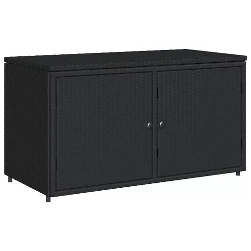 Fekete polyrattan kerti tárolószekrény 110 x 55 x 60,5 cm