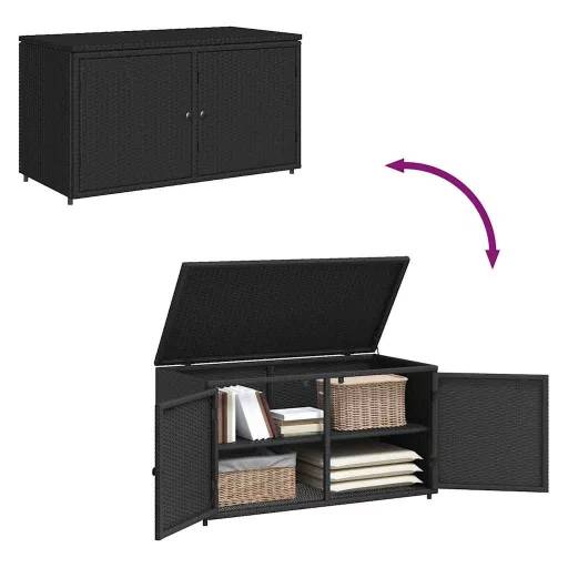 Fekete polyrattan kerti tárolószekrény 110 x 55 x 60,5 cm