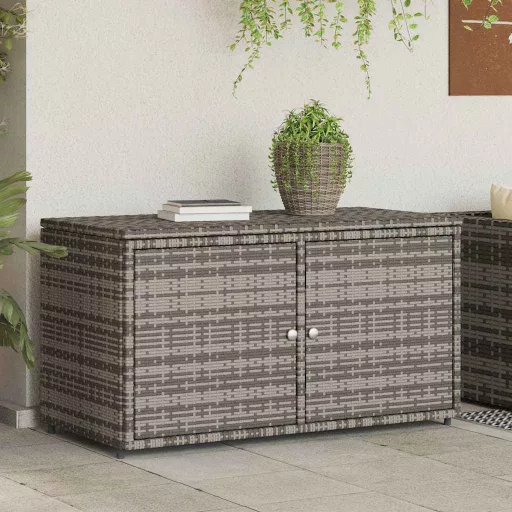 Szürke polyrattan kerti tárolószekrény 110 x 55 x 60,5 cm